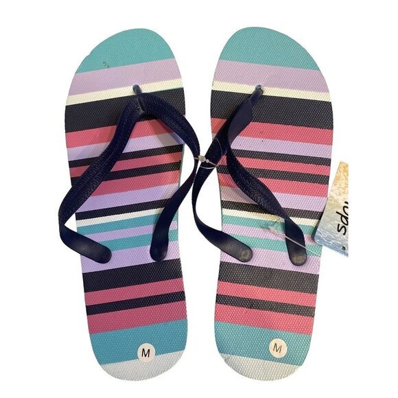 Ladies Navy/Pink/Lilac Striped Flip Flop Medium 7-8 - Picture 1 of 2